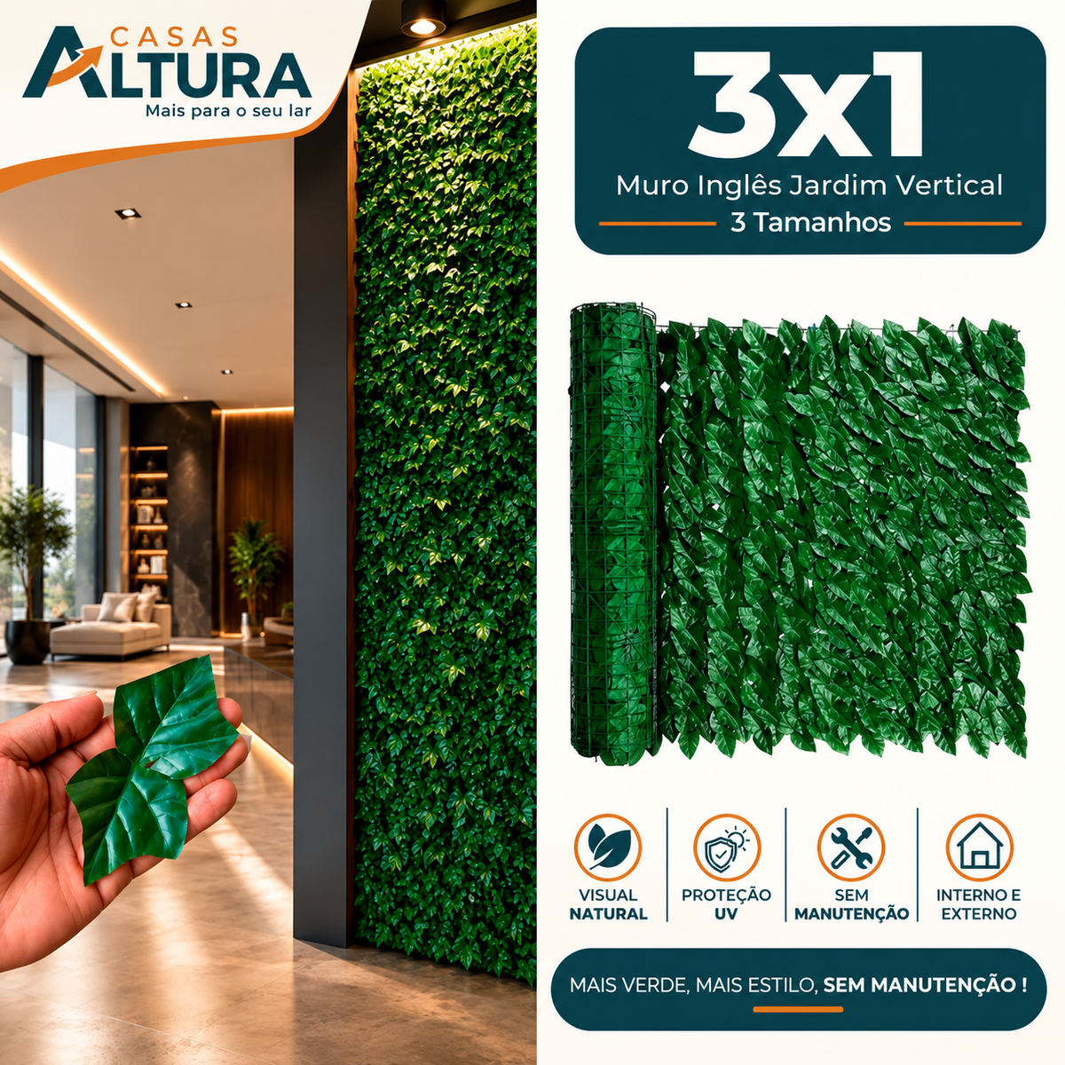 Muro Inglês Jardim Vertical Artificial Painel Decoração