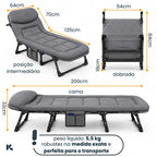 Cama Dobrável Portátil Espreguiçadeira Suporta 160kg com Travesseiro Embutido