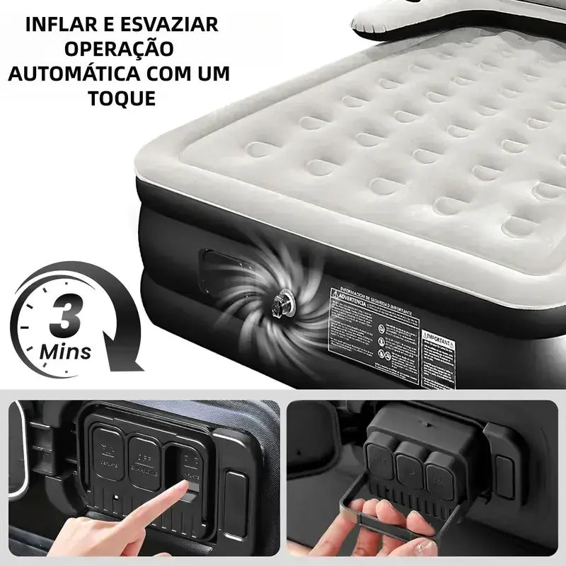 Colchão Inflável Queen com Encosto — Inflar/Desinflar Automático em 3 Minutos