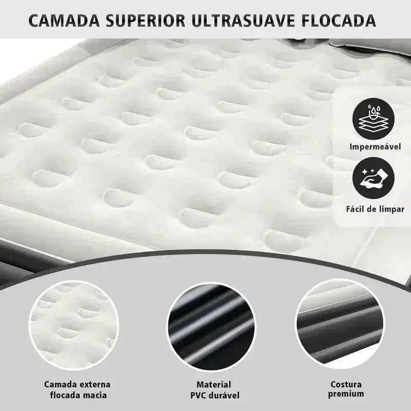 Colchão Inflável Queen com Encosto — Inflar/Desinflar Automático em 3 Minutos